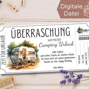 Gutschein Camping Wohnwagen Vorlage | Gutschein Campingtrip zum Ausdrucken | Gutschein Roadtrip zum Gestalten | Erlebnisgutschein
