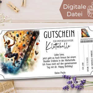 Gutschein Klettern Kletterhalle Vorlage zum Ausdrucken | Geschenkidee Bouldern | Geschenkgutschein Kletterpark Besuch