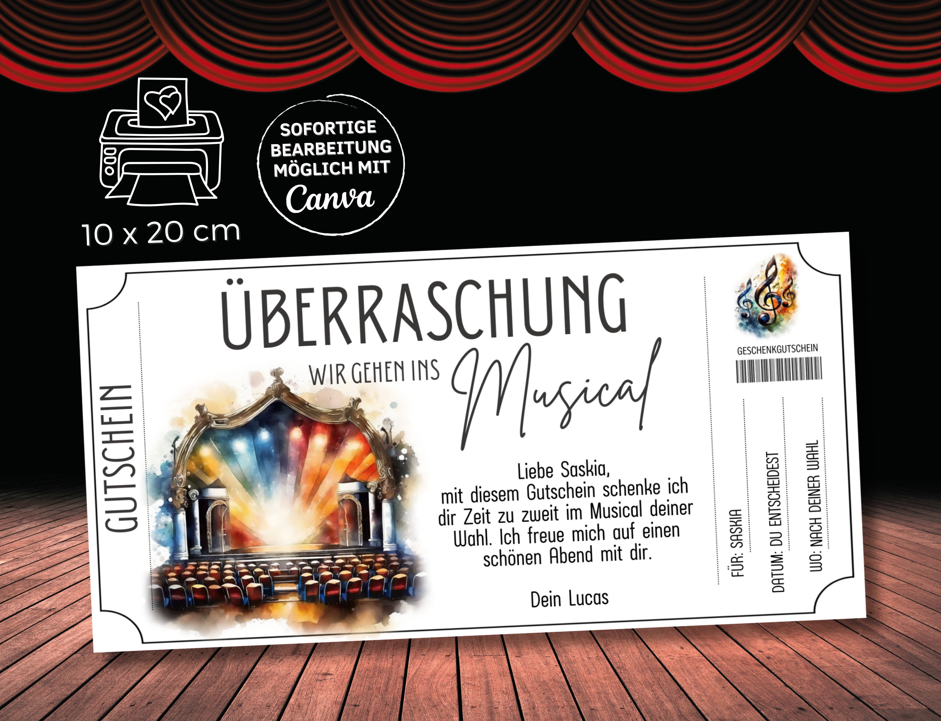 Gutschein Musical Besuch Vorlage Gutscheinvorlage Oper zum Ausdrucken
