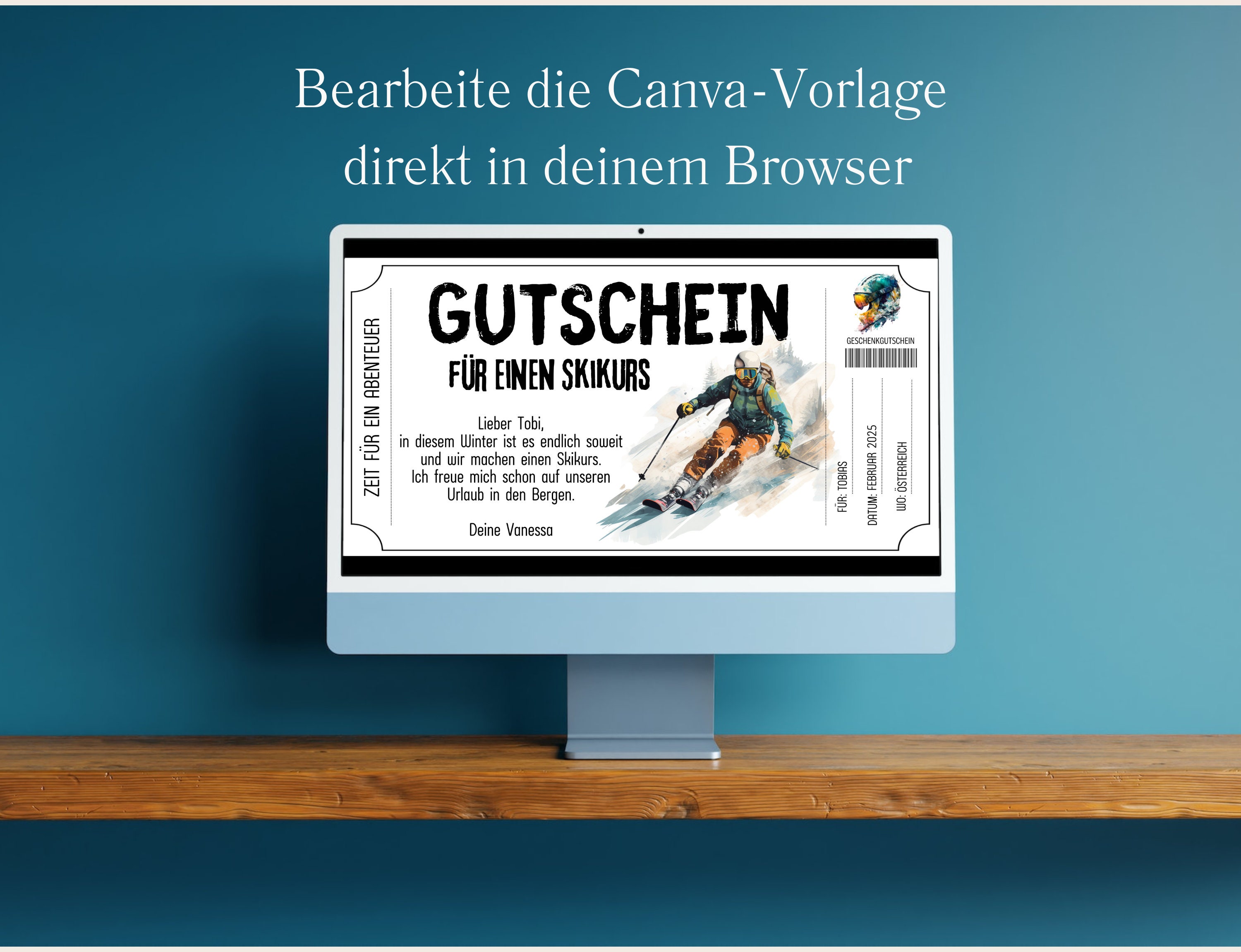 Gutschein Vorlage Ski fahren Geschenkgutschein Skiurlaub Abenteuer