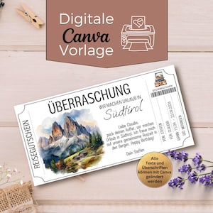 南チロル旅行券テンプレート（印刷用） | イタリア旅行券テンプレート | ホリデー券 | ドロミテ山脈での短期休暇