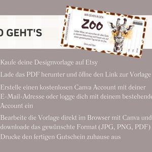 Modèle de bon de visite au zoo Bon pour une visite au zoo à imprimer Chèque cadeau zoo à concevoir carte cadeau image 6