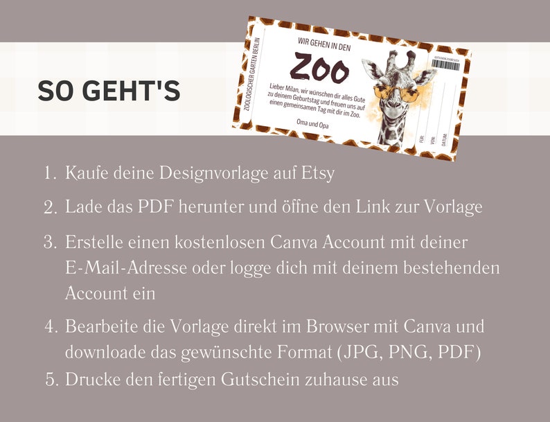 Modèle de bon de visite au zoo Bon pour une visite au zoo à imprimer Chèque cadeau zoo à concevoir carte cadeau image 6
