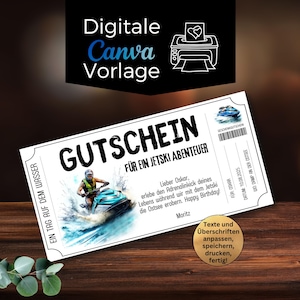 Gutschein Jetski fahren | Canva Vorlage zum Ausdrucken | Digitaler Geschenkgutschein Jetskifahren verschenken | Geschenkidee Wellenreiten