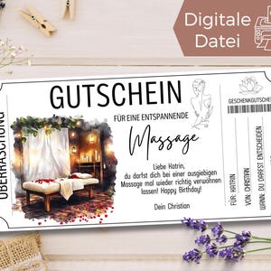 Gutschein Massage Vorlage zum Ausdrucken | Gutscheinvorlage Wellness Spa Tag | Geschenkgutschein Ganzkörpermassage | Paarmassage Hot Stone