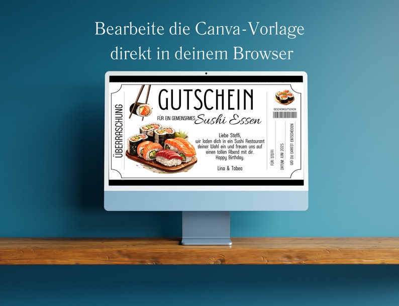 Gutschein Sushi Essen gehen Vorlage | Gutscheinvorlage Abendessen ...