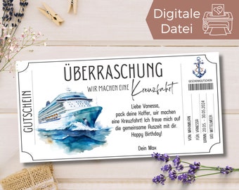 Plantilla de vale de crucero | Bono de viaje imprimible | Vale regalo para diseñar | Idea de regalo para un viaje en barco