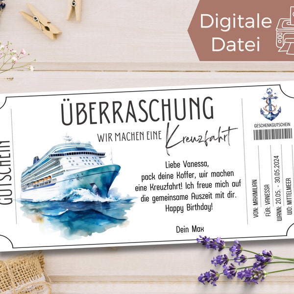 Cruise voucher template | Travel voucher to print | Gift voucher to design | Cruise gift idea