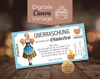 Gutschein Oktoberfest Besuch Vorlage zum Ausdrucken | Gutschein Wiesn München zum Gestalten | Geschenkgutschein O'zapft is Frau in Dirndl