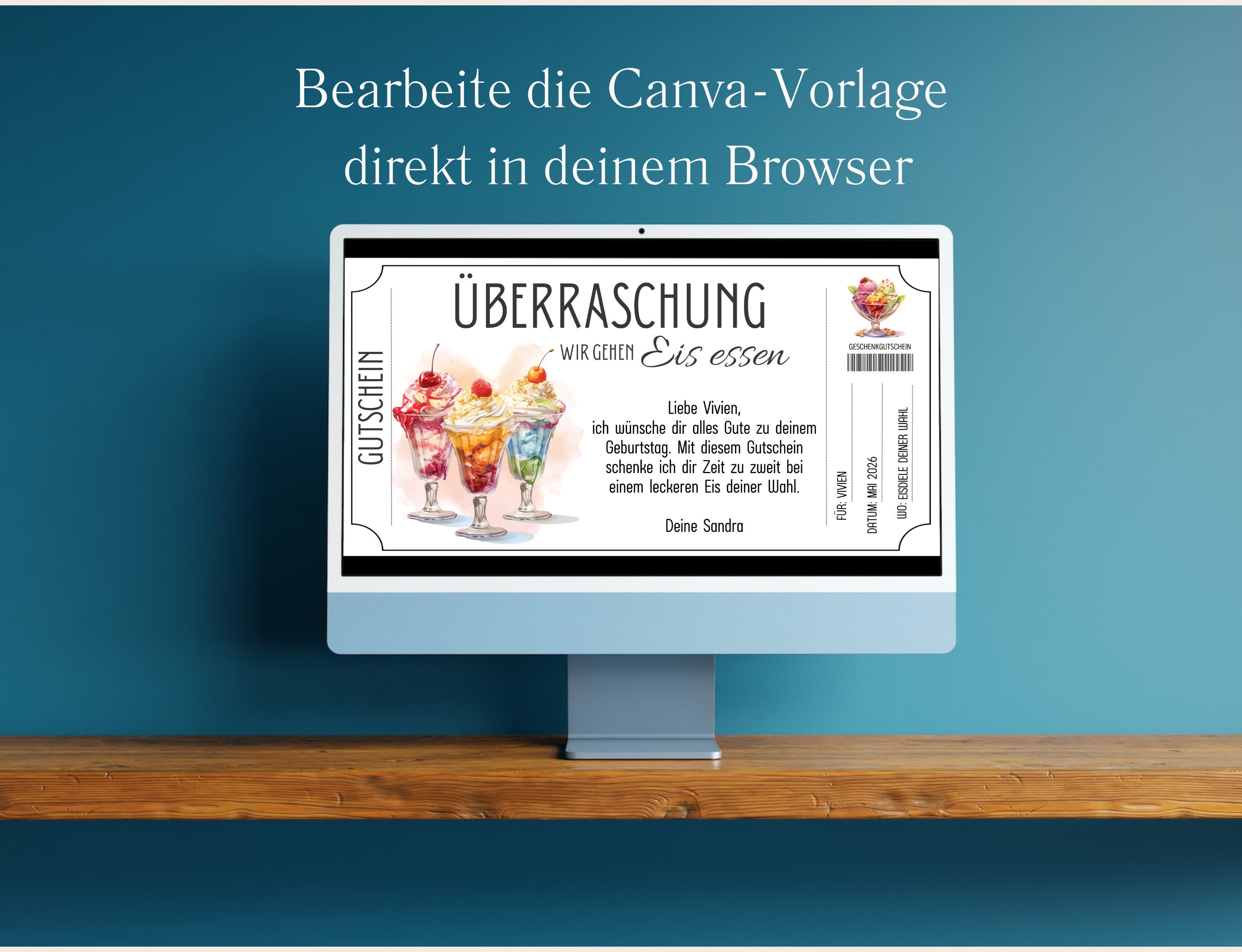 Gutschein Eis essen gehen Vorlage Gutschein Eisbecher nach Wahl zum