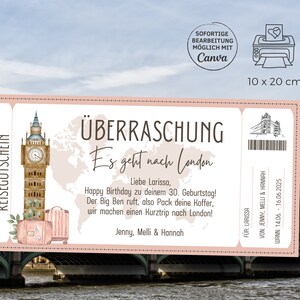 Reisegutschein London Gutschein Vorlage für eine Reise nach England Gutschein Kurztrip zum Ausdrucken Geschenkgutschein Urlaub Bild 2