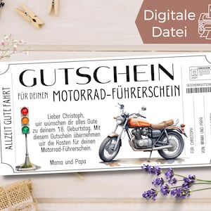 Gutschein Führerschein Motorrad Vorlage zum Ausdrucken | Geschenkgutschein Fahrschule Zweirad | Gutscheinvorlage zum Gestalten Moped