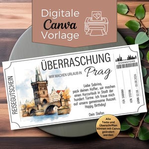 Voucher de viagem para Praga | Modelo de voucher para uma viagem à República Tcheca | Voucher para imprimir | Vale-presente para férias perto da Ponte Carlos