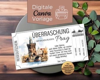 Reisegutschein Prag | Gutschein Vorlage für eine Reise nach Tschechien | Gutschein zum Ausdrucken | Geschenkgutschein Urlaub Karlsbrücke