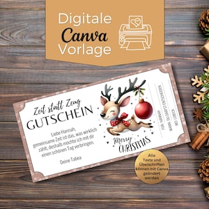 Christmas Reindeer Gift Voucher Template | Gift Certificate to Print | Last Minute Gift Idea | Spending time together instead of stuff