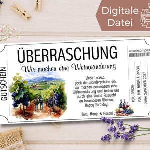 Gutschein Weinwanderung Vorlage zum Ausdrucken | Gutschein Weinverkostung | Weingut Besuch mit Weintasting zum Gestalten | Geschenkgutschein