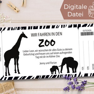 Szablon kuponu na wizytę w zoo | Voucher na wycieczkę do zoo do wydrukowania | Bon do parku zwierząt do zaprojektowania | Bon podarunkowy