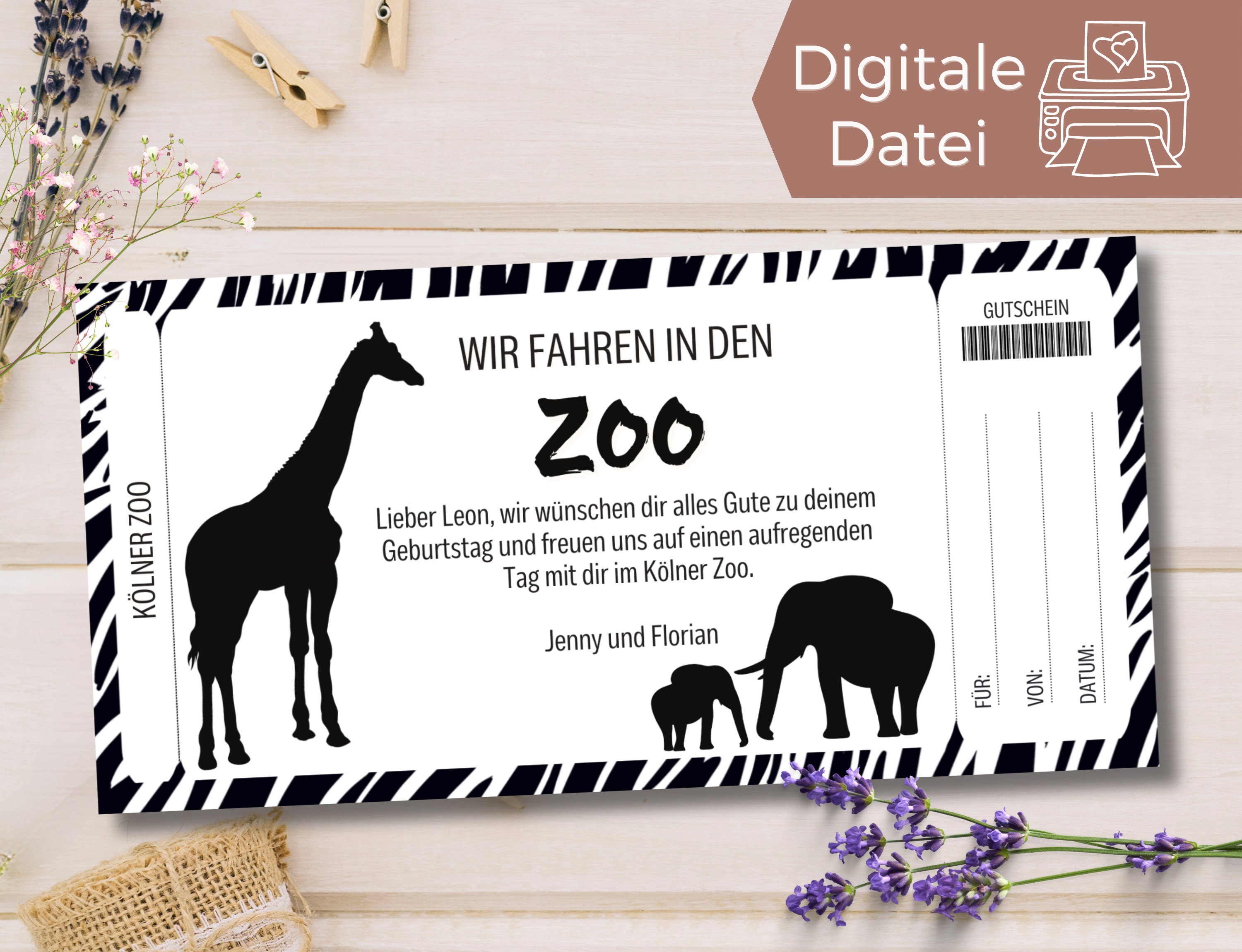 Zoo Visit Voucher Template | Voucher trip to the zoo to print out | Gift voucher zoo to design | gift card