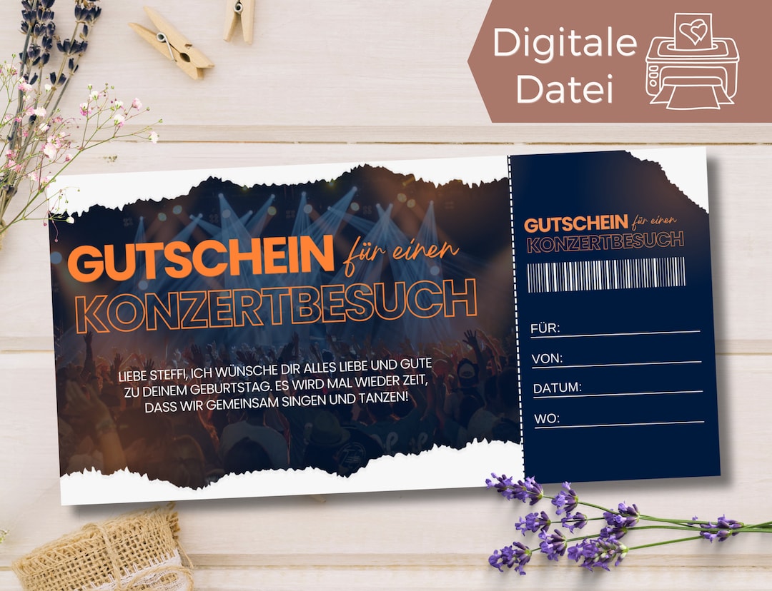 Gutschein Konzertbesuch Vorlage Gutschein Konzert zum Ausdrucken
