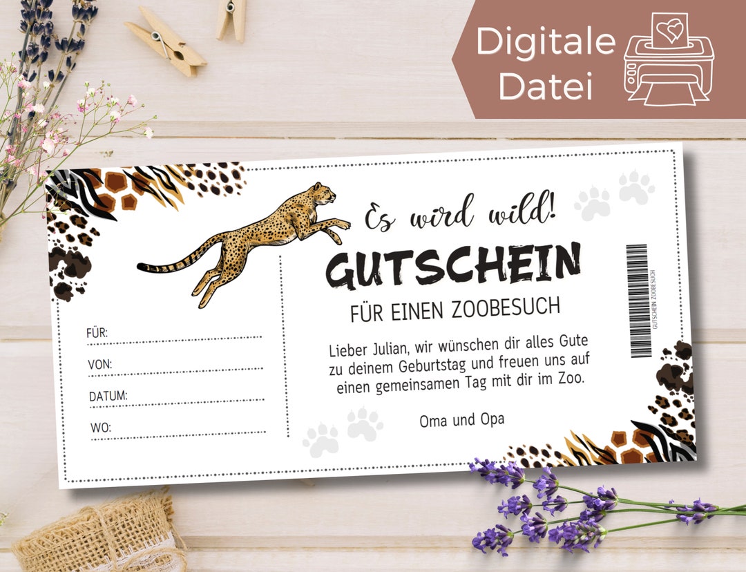 Gutschein Zoobesuch Vorlage Gutschein Ausflug in den Zoo zum