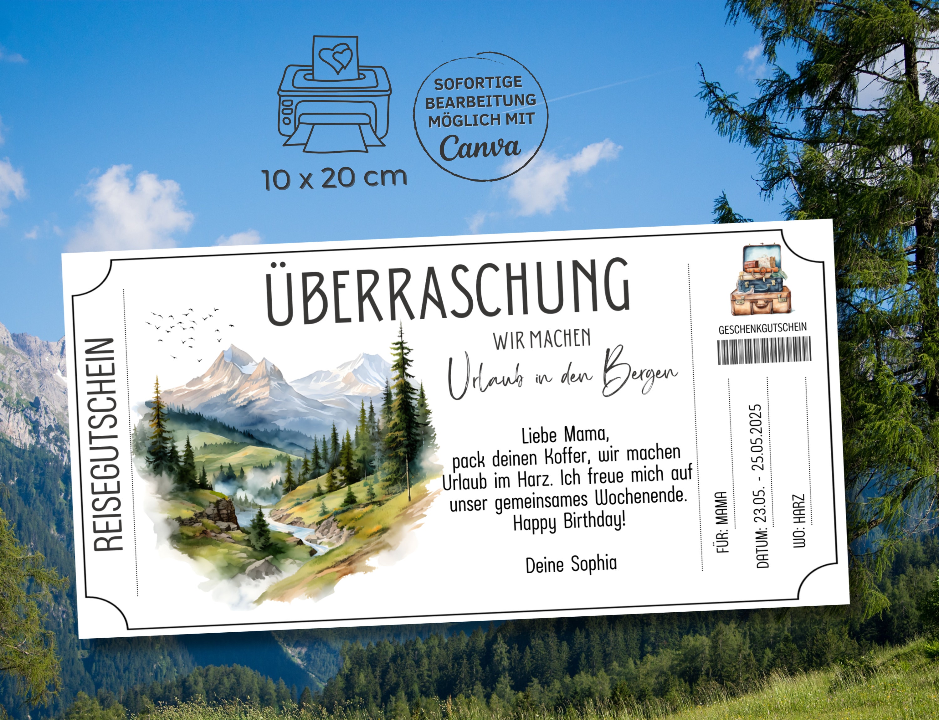 Reisegutschein Urlaub in den Bergen Gutschein für eine Reise Vorlage