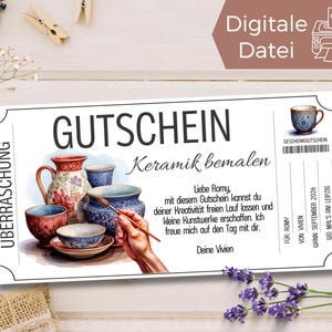 Modello voucher per pittura su ceramica da stampare |  Corso di ceramica | tempo insieme invece di cose | Buono regalo design in ceramica | Corso di pittura