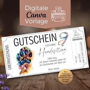 Dog sitting voucher | Printable template | Dog sitting voucher template | Gift idea for dog owners | Pet gift voucher
