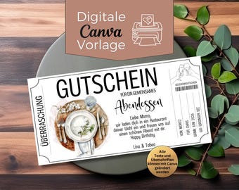 Personalized and printable dinner voucher template | Dinner | Customizable restaurant gift certificate