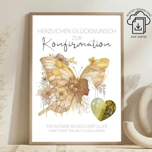 Printable Confirmation Money Gift Template | Gold Butterfly Money Gift | Elegant Printable File for Girls | Creative Money Voucher