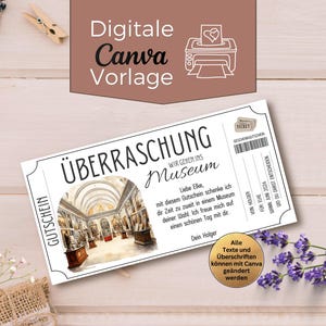 Museumbezoekvoucher | Sjabloon voor kunsttentoonstellingsvoucher | Canva-galerijsjabloon voor afdrukken | Cadeaubon voor ontwerpen