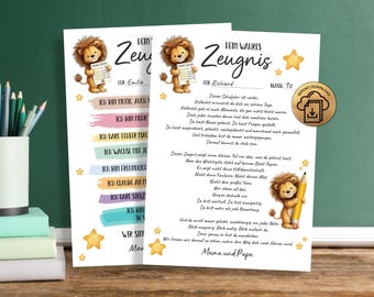 Boletín de calificaciones auténtico para niños, una alternativa cariñosa | personalizable en Canva | descarga digital | archivo PDF, fin del año escolar, león