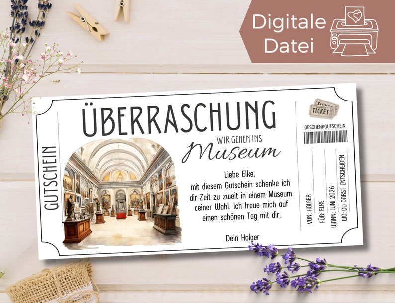 Voucher museum visit template | Voucher template art exhibition gallery to print out | Gift voucher to design | Gift idea image 1