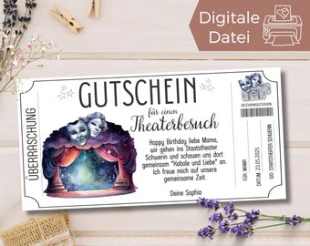 Voucher theater visit template | Opera voucher template to print out | Gift voucher to design | Gift idea