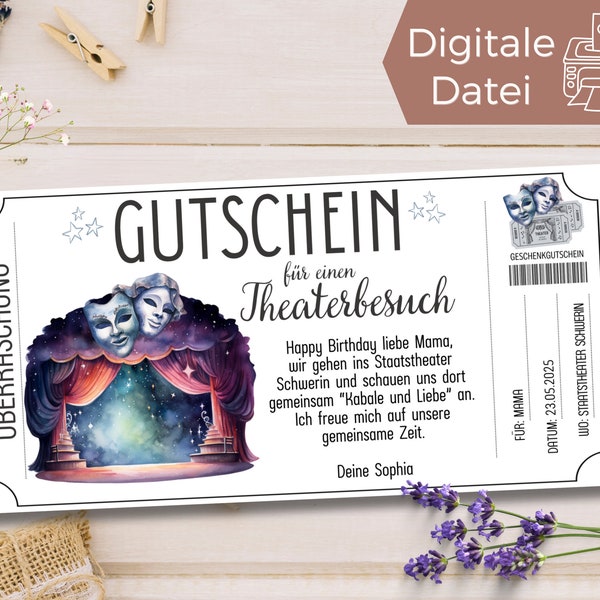 Gutschein Theater Besuch Vorlage | Gutscheinvorlage Oper zum Ausdrucken | Geschenkgutschein zum Gestalten | Geschenkidee