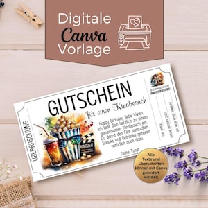 Gutschein Kino Besuch Vorlage | Kinogutschein zum Ausdrucken | Gutschein Movie Time zum Gestalten | Geschenkgutschein Kionbesuch Movienight