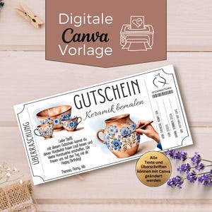 Ceramic painting voucher template for printing | Ceramics course | Spending time together instead of stuff | Ceramic design gift certificate | Painting course