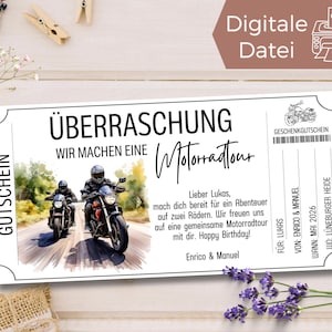 Gutschein Motorradtour Vorlage zum Ausdrucken | Geschenkgutschein Motorradliebhaber | Roadtrip mit Motorrad Geburtstagsgeschenk Mann Freund