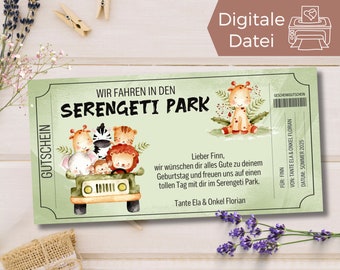 Voucher Serengeti Park Template | Printable Zoo Visit Voucher | Gift voucher zoo to design | gift card