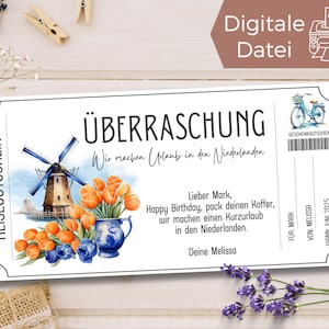 Reisegutschein Niederlande | Gutschein Vorlage für eine Reise nach Holland | Gutschein zum Ausdrucken | Geschenkgutschein Urlaub Amsterdam
