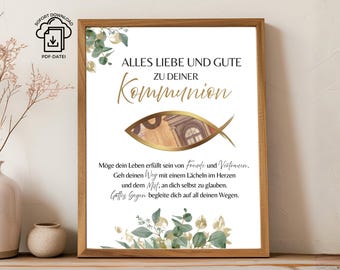 Geldgeschenk Kommunion Fisch elegant | Druckvorlage Geld Geschenkidee Erstkommunion | Sofort Download PDF | heilige Kommunion Junge Mädchen
