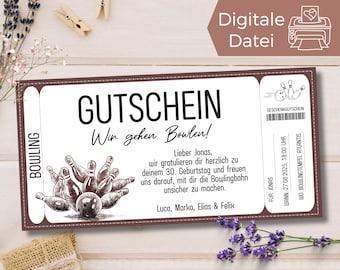 Gutschein Bowlen gehen Vorlage zum Ausdrucken | Gutschein Bowling | Gutschein zum Gestalten | Geschenkgutschein Bowlingabend