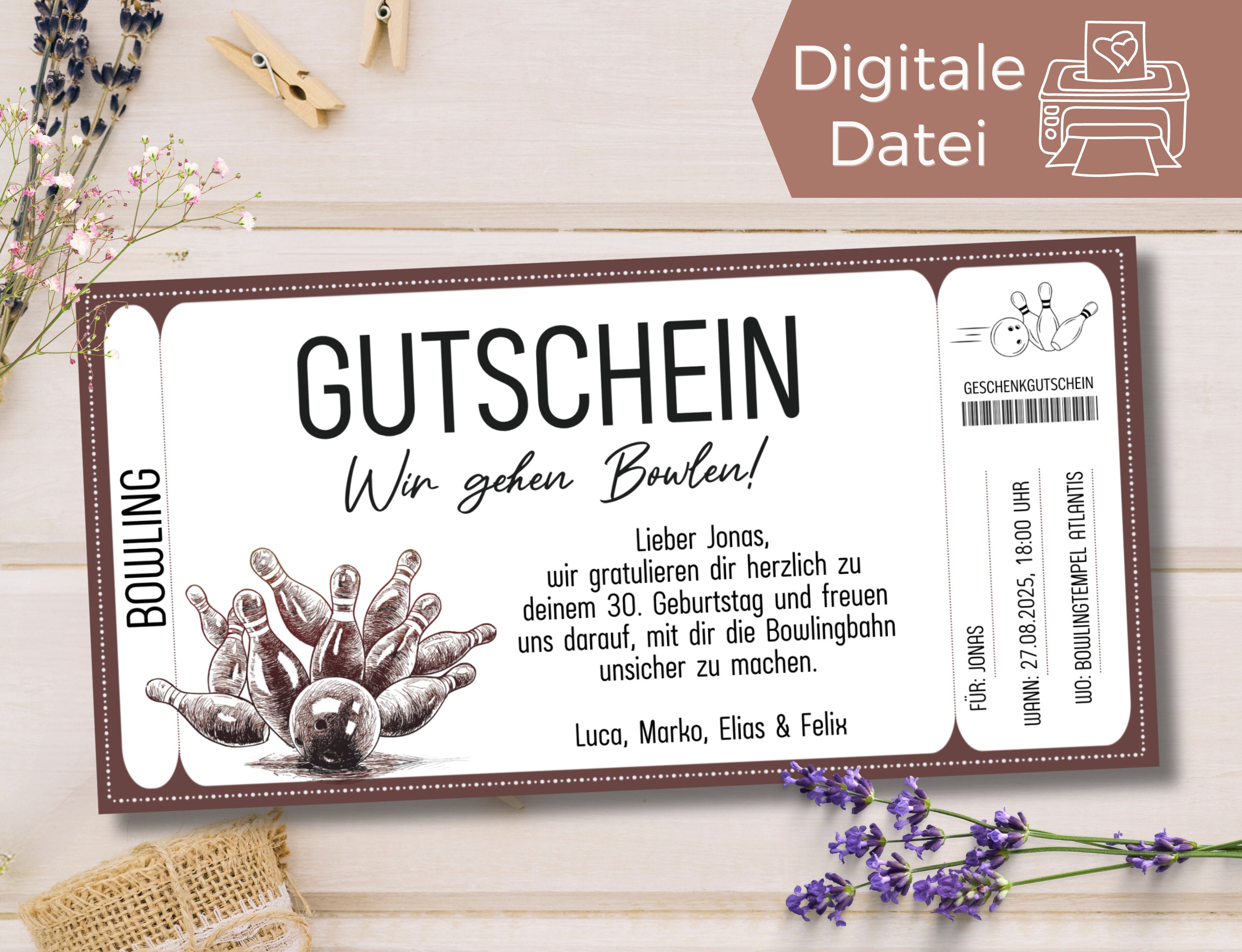 Gutschein Bowlen gehen Vorlage zum Ausdrucken Gutschein Bowling