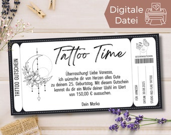 Tattoo Gutschein Vorlage | Tattoogutschein zum Ausdrucken | Gutschein zum Tätowieren | Tätowiergutschein zum Gestalten | Geschenkgutschein