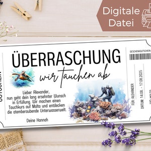 Gutschein Tauchen gehen Vorlage | Gutschein Tauchkurs zum Ausdrucken | Gutschein wir tauchen ab zum Gestalten | Geschenkgutschein