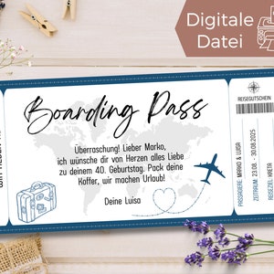 Bon pour un modèle de voyage | Bon de vol à imprimer | Concevez votre propre carte d'embarquement | Chèque cadeau | bon de voyage