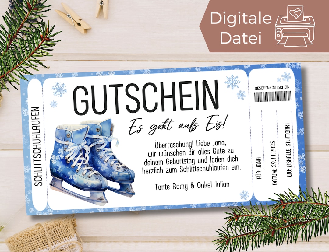 Gutschein Schlittschuhlaufen Vorlage | Gutschein Eislaufbahn zum