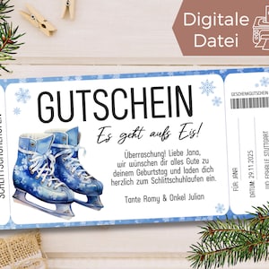 Gutschein Schlittschuhlaufen Vorlage | Gutschein Eislaufbahn zum Ausdrucken | Gutschein zum Gestalten | Geschenkgutschein