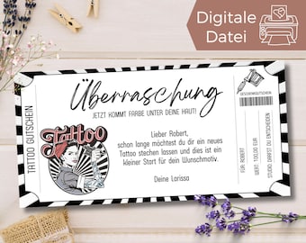 Sjabloon voor tattoo-voucher | Tattoovoucher om uit te printen | Tatoeagebon | Tattoovoucher om te ontwerpen | cadeaukaart