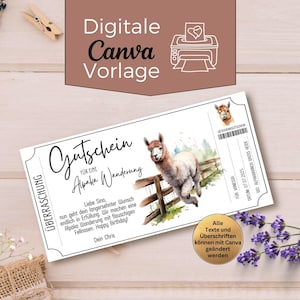 Alpaca hike voucher template to print | Gift voucher to design | Alpaca hike experience voucher | Hiking with alpacas