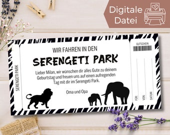 Voucher Serengeti Park Template | Printable Zoo Visit Voucher | Gift voucher zoo to design | gift card